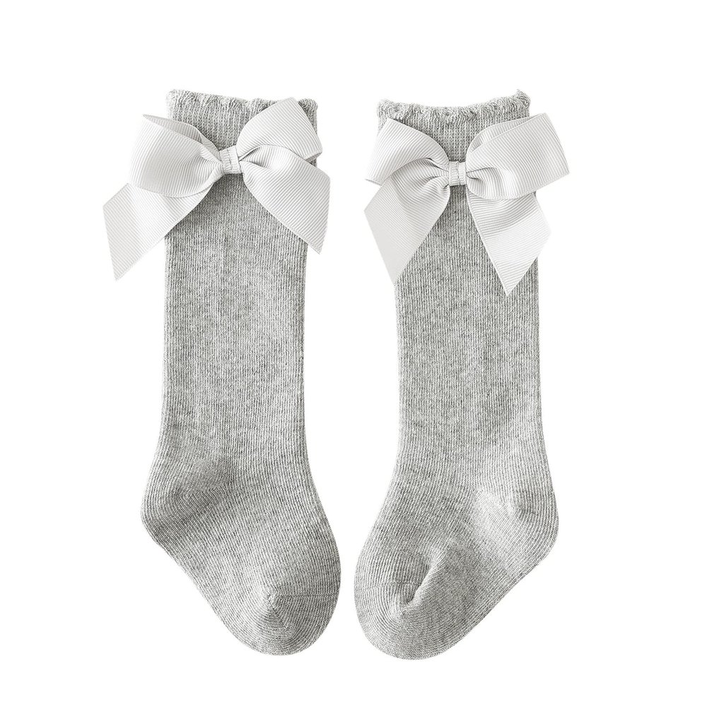Baby Kids Socks Stockings Girls Toddler Length Mid-Calf Knee-High Solid Sock Princess Cable Knit (Grey, 18-36 Months)