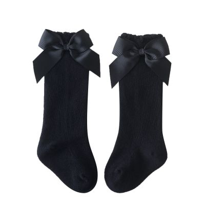 Baby Kids Socks Stockings Girls Toddler Length Mid-Calf Knee-High Solid Sock Princess Cable Knit (Black, 6-18 Months)