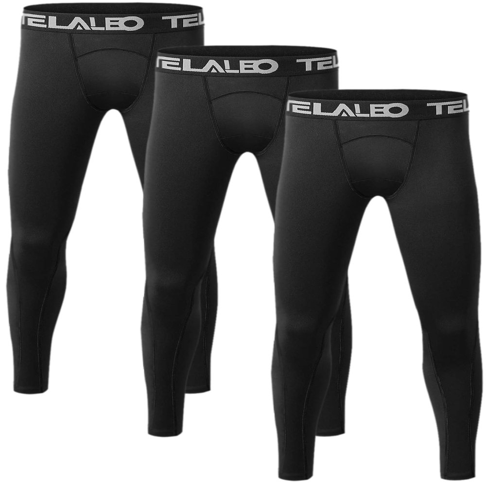 TELALEO Boys' Youth Compression Leggings Pants Tights Athletic Base Layer for Running Hockey Basketball 3 Pack Black-L