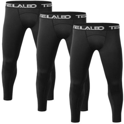 TELALEO Boys' Youth Compression Leggings Pants Tights Athletic Base Layer for Running Hockey Basketball 3 Pack Black-S