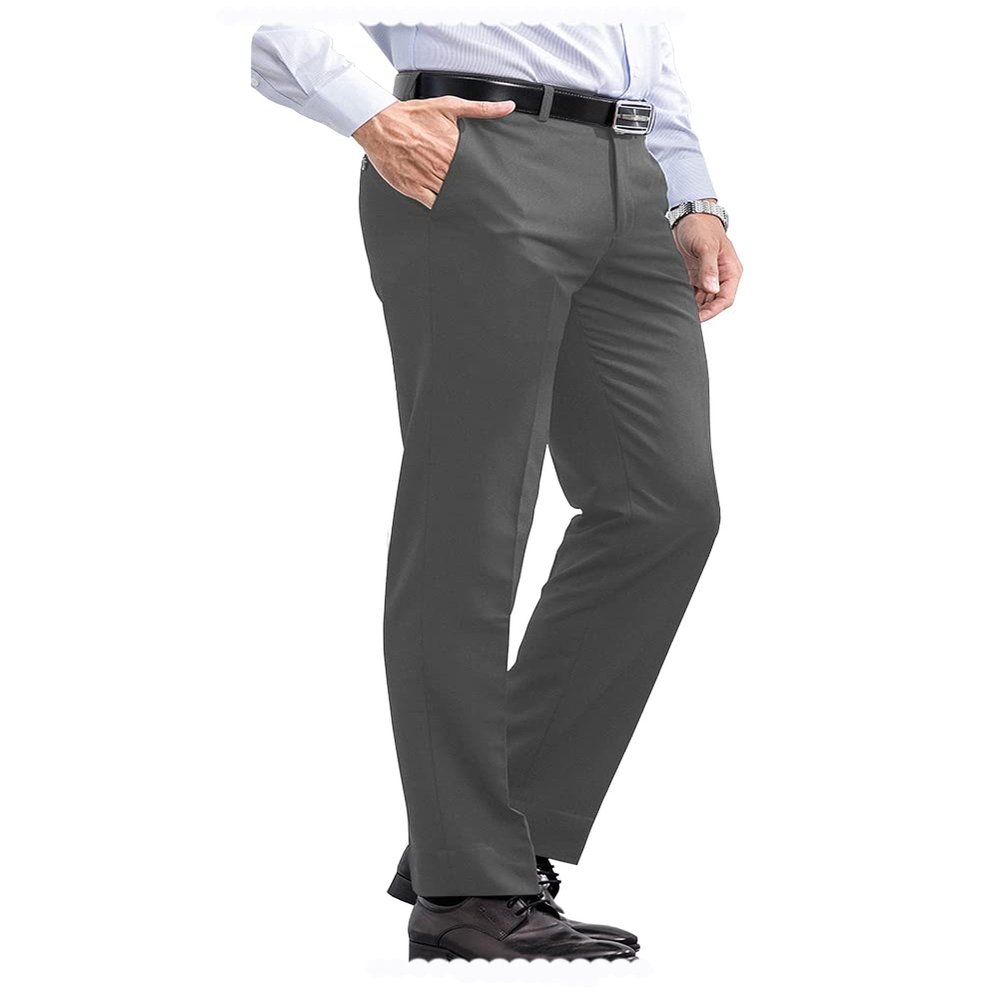 Men Pants Dress Classic Slim Fit Comfort Suit Premium Casual Pant (Dark Grey-38W x 34L)