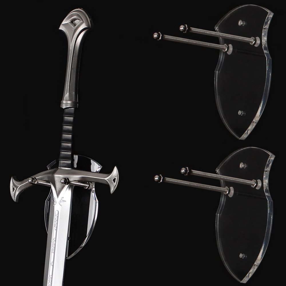 WANLIAN Sword Cards Sword Stand Wall Mounted Sword Wall Card Acrylic Sword Wall Display Card Shield Sword Stand with Hardware (2 pieces transparent)