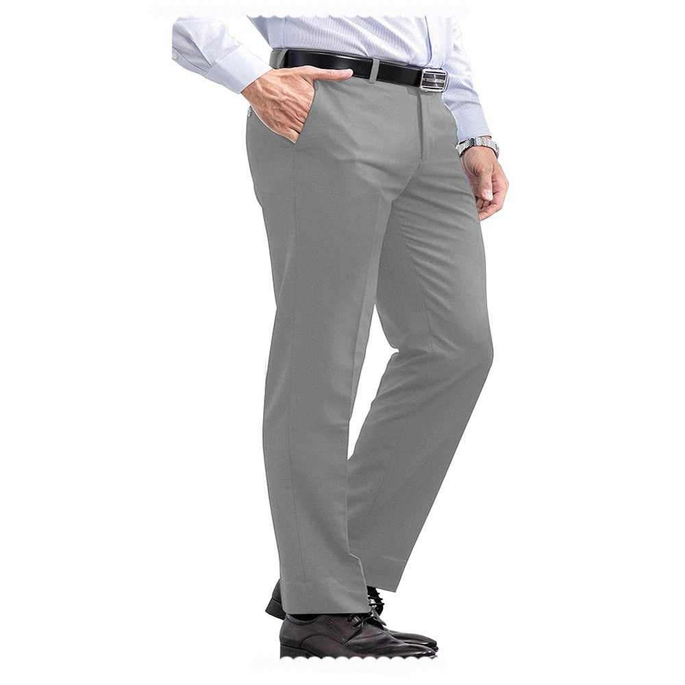 Men Pants Dress Classic Slim Fit Comfort Suit Premium Casual Pant (Light Grey-42W x 34L)