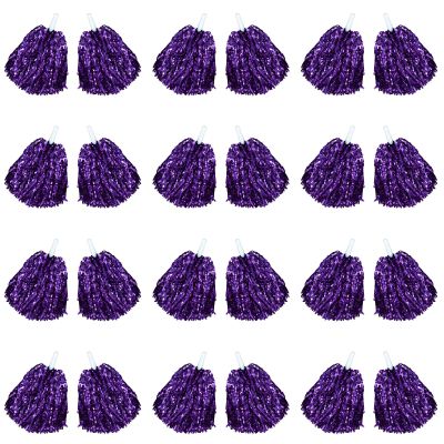 Chivao 24 Pcs Cheerleading Pom Poms, Metallic Foil Handle Cheer Squad Team Spirited Fun for Party, Sports Dance Cheer, 30 Grams Weight Each(Purple)