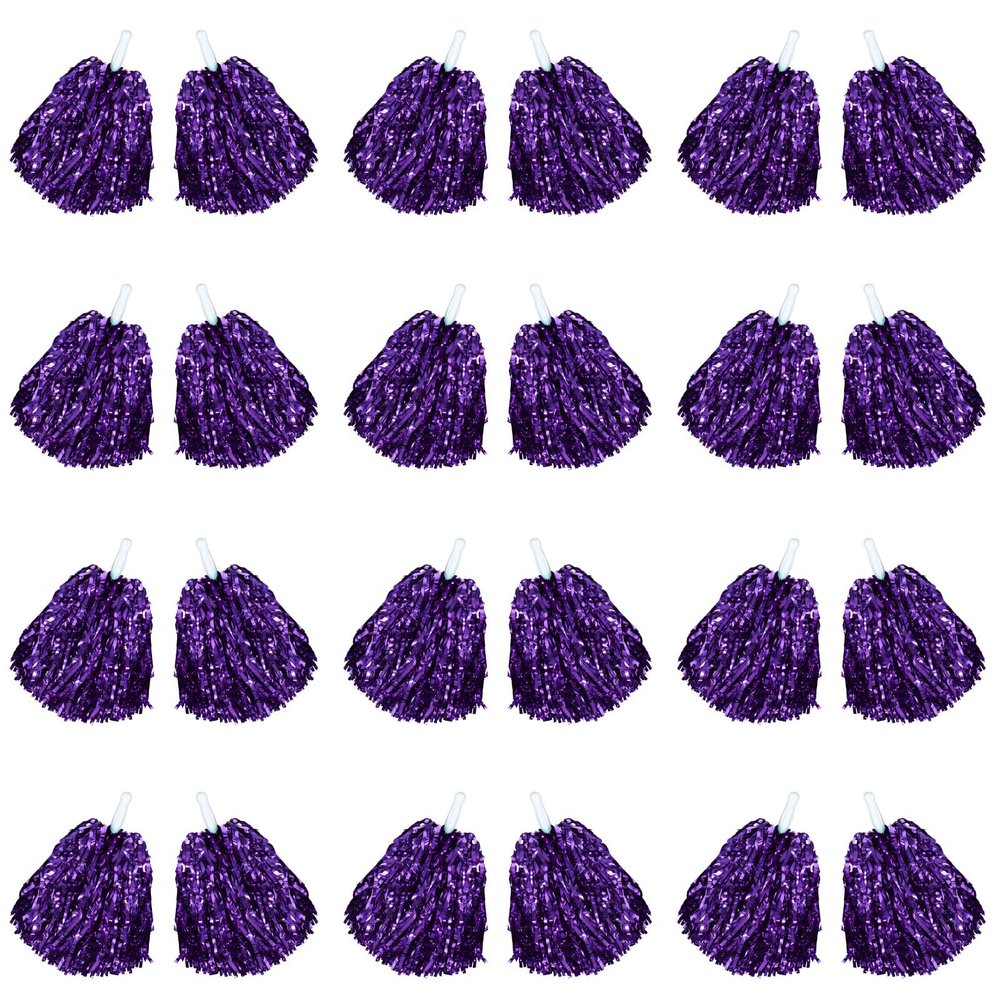 Chivao 24 Pcs Cheerleading Pom Poms, Metallic Foil Handle Cheer Squad Team Spirited Fun for Party, Sports Dance Cheer, 30 Grams Weight Each(Purple)