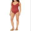 Amazon Essentials Women's Maternity Ruched V-Neck Swimsuit with Adjustable Straps, Brick Red, X-Small view 4