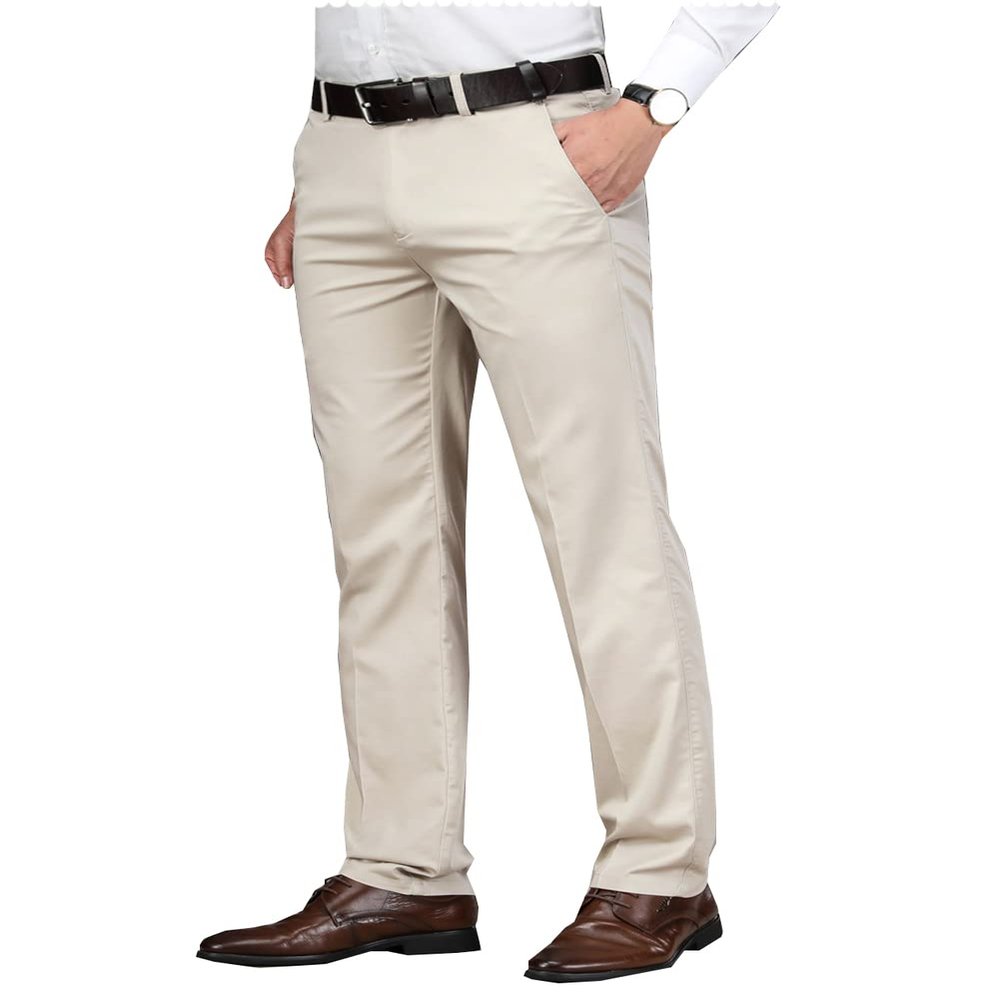 Uohzus Men's Slim Fit Beige Dress Pants Formal Pants Dress Slacks for Men