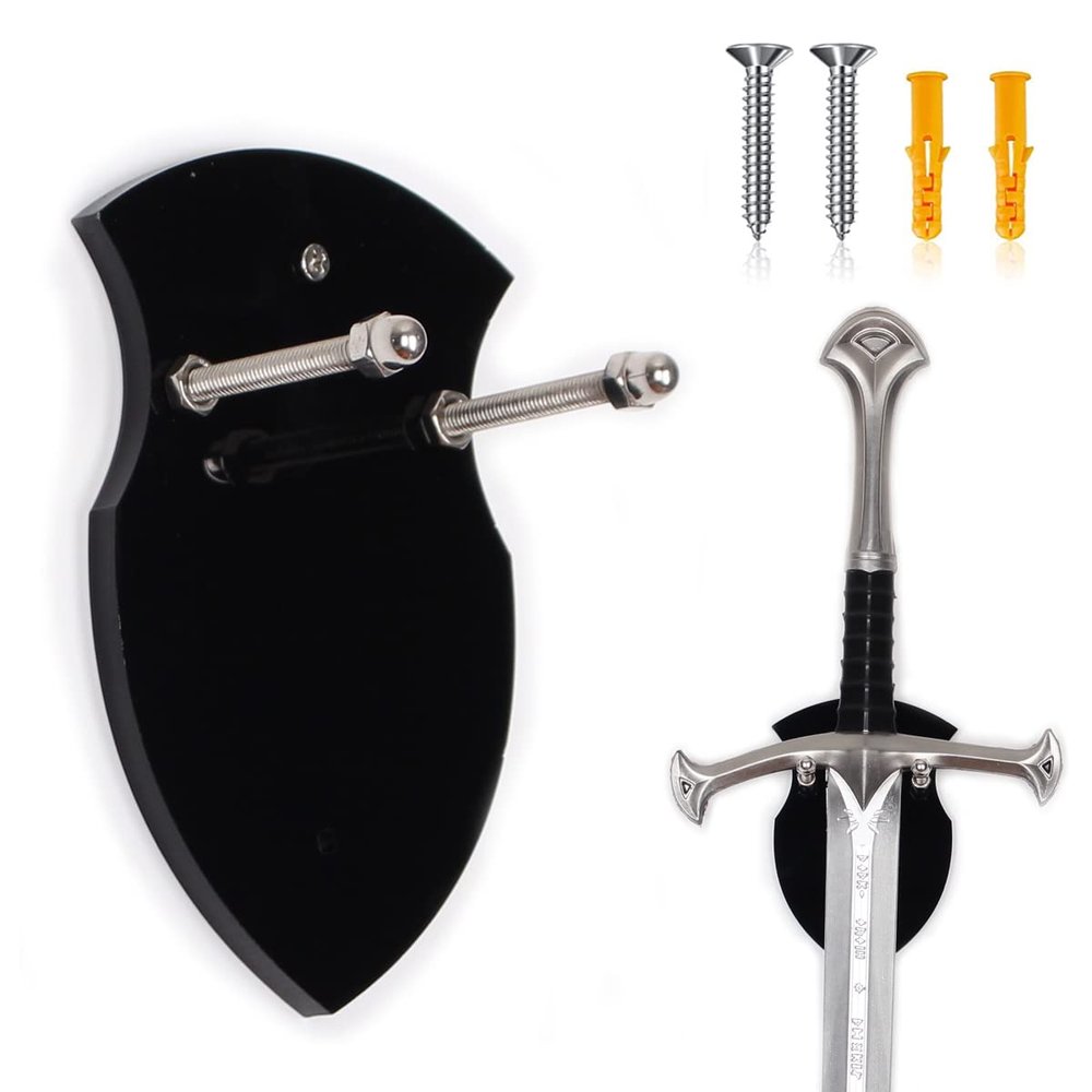 Wall Mounted Sword Card Sword Holder Sword Wall Card Acrylic Sword Wall Display Card Shield Sword Holder Knife Holder Dagger Holder (1 piece black)