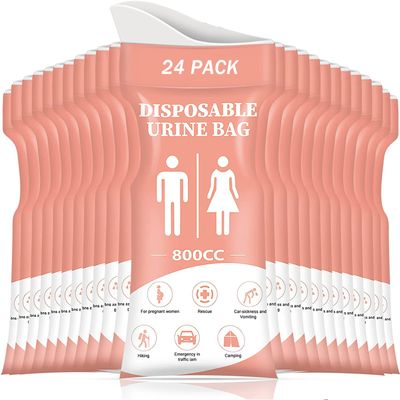 DIBBATU Disposable Urinal Bag, 24 PCS 800ML Emergency Urine Bag, Unisex Urinal Bag, Portable Camping Pee Bag, Travel Urine Bags Vomit Bag for Traffic Jams, Camping, Hiking, Pregnant, Patient