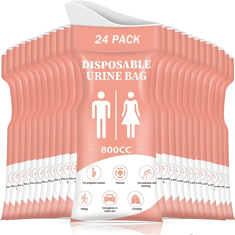 DIBBATU Disposable Urinal Bag, 24 PCS 800ML Emergency Urine Bag, Unisex Urinal Bag, Portable Camping Pee Bag, Travel Urine Bags Vomit Bag for Traffic Jams, Camping, Hiking, Pregnant, Patient