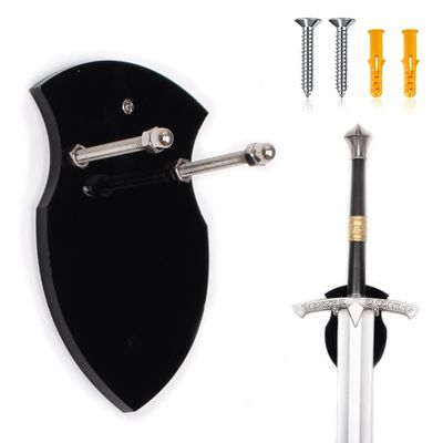 WANLIAN Sword Cards Sword Stand Wall Mounted Sword Wall Card Acrylic Sword Wall Display Card Shield Sword Stand with Hardware (1 piece black)
