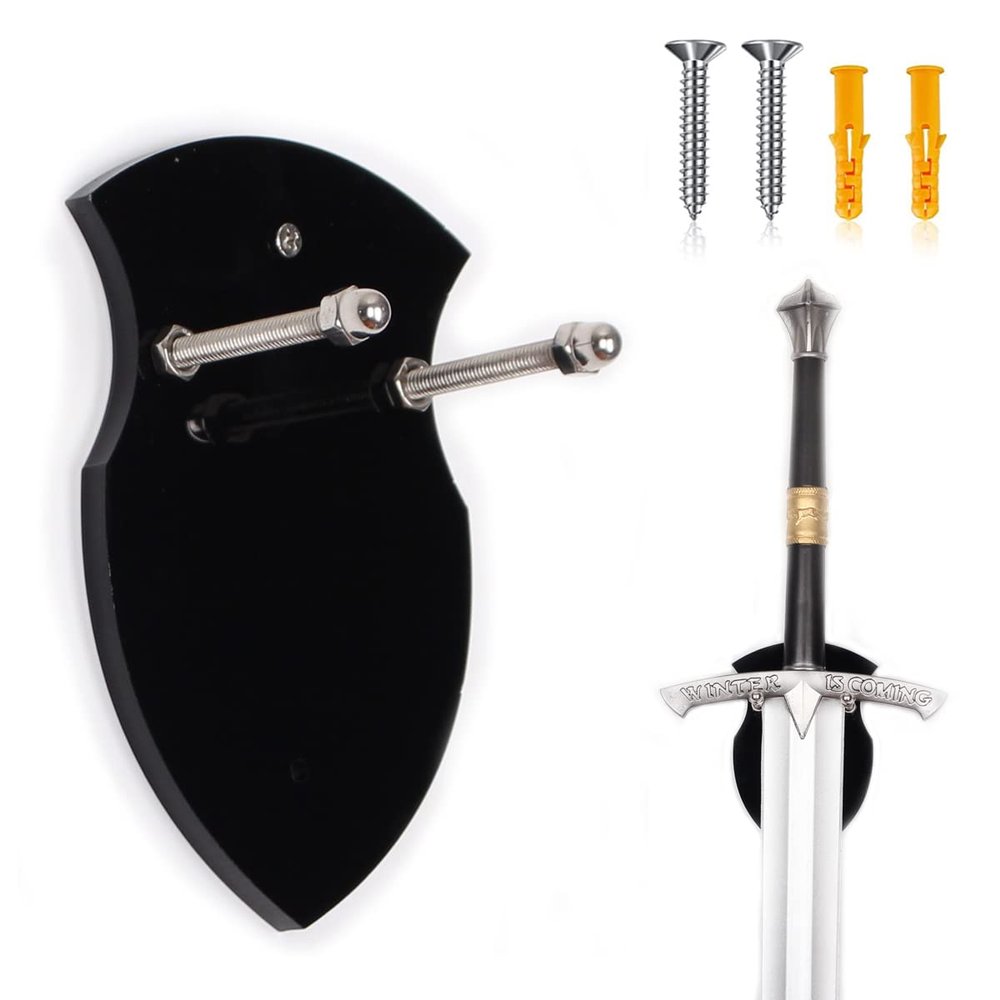 WANLIAN Sword Cards Sword Stand Wall Mounted Sword Wall Card Acrylic Sword Wall Display Card Shield Sword Stand with Hardware (1 piece black)