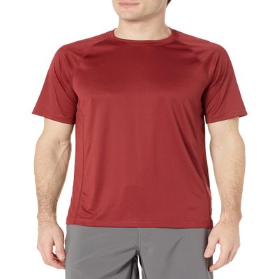 Amazon Essentials Men's Slim-Fit Short-Sleeve Quick-Dry UPF 50 Swim Tee, Brick Red, Small
