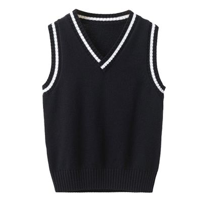 Loloda Kids Boys Girls Casual V Neck School Uniform Knit Sweater Vest Striped Sleeveless Cardigan Daily Wear Navy Blue 9-10 Years