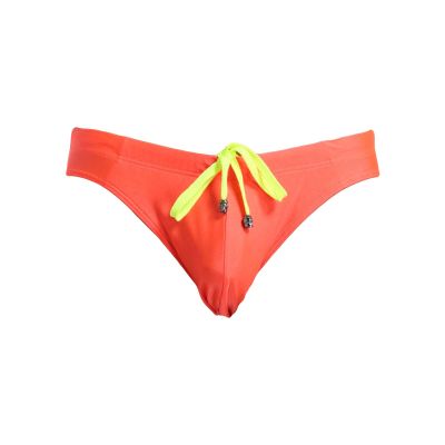 JEsilunmaMY Lace Up Underwear for Men Low Rise Quick-Drying Bulge Pouch Bikini Briefs Solid Color Strappy Beach Underpants (Orange,Medium)