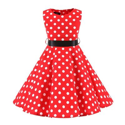 1950s Vintage Polka Dot Girl Dress, Girls Dresses High Waist Tulle Skirt with Crew Neck, Retro Princess Dress for Birthday Skater Dress for Juniors Boho Flower Girl Dresses B# Red 9-10 Years