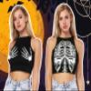 Ainuno Halloween Crop Top Skeleton Crop Tops Womens Teens Girl Emo Top Gothic Clothes Black Goth Cropped Tank Top Y2K Fashion Summer Shirts Cute Cami Vest,Skull Crop Top for Women Graphic Print view 2