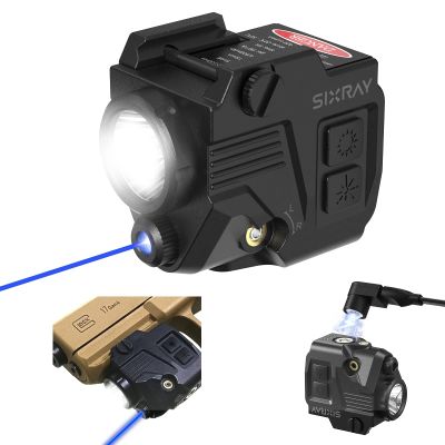 SIXRAY Pistol Light Laser Combo 420 Lumen Flashlight with Blue Laser Beam for Handgun, Strobe, Magnetic Charging, Picatinny Mounted Light