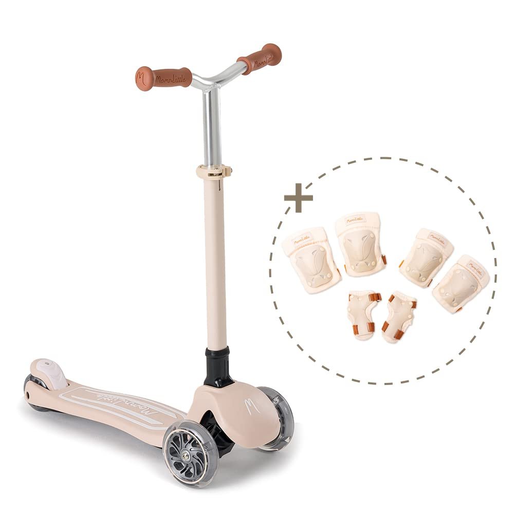 MomnLittle Kids Scooter(Beige)+Knee Pads Set
