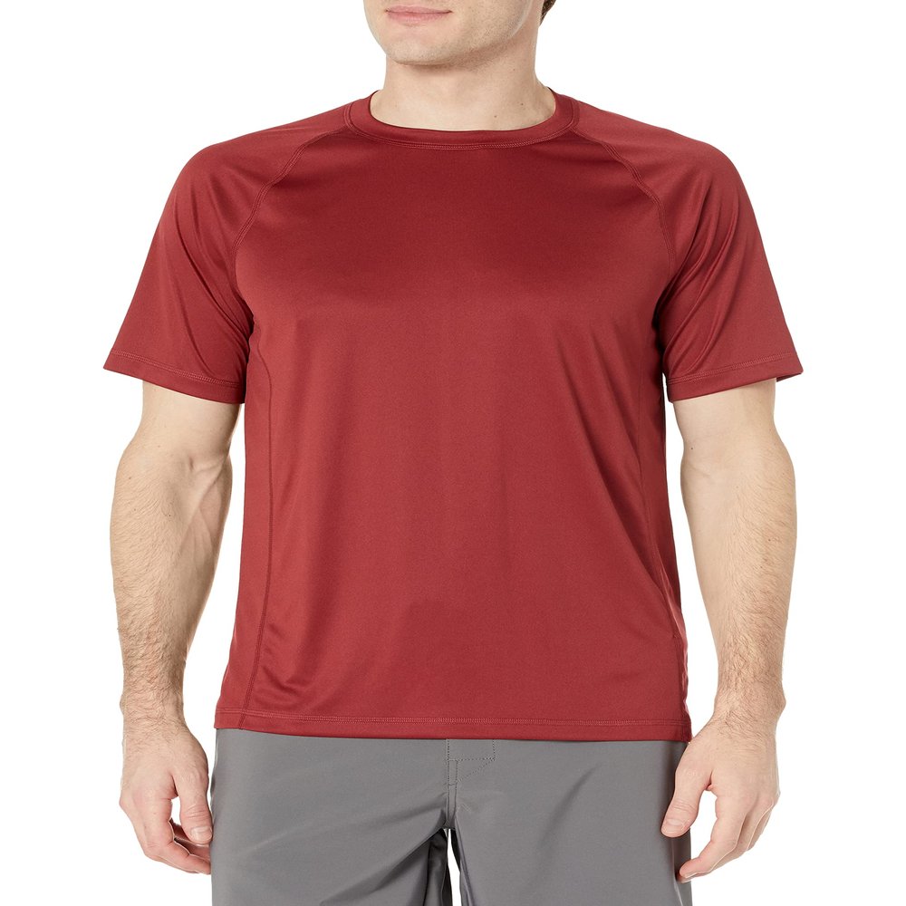 Amazon Essentials Men's Slim-Fit Short-Sleeve Quick-Dry UPF 50 Swim Tee, Brick Red, Large