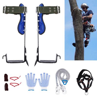 1 Pair Tree Climbing Spikes Set with Adjustable Belt and Rope, 350lbs Load Capacity Tree Climbing Gears Kit for Tree Work, Outdoor Jungle Survival, Logging, Hunting,Picking Fruit, Sports