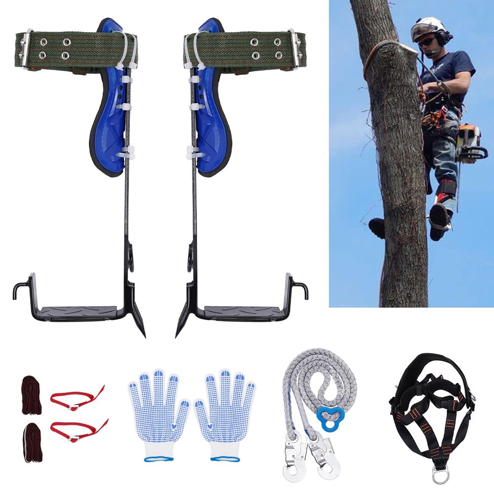 1 Pair Tree Climbing Spikes Set with Adjustable Belt and Rope, 350lbs Load Capacity Tree Climbing Gears Kit for Tree Work, Outdoor Jungle Survival, Logging, Hunting,Picking Fruit, Sports