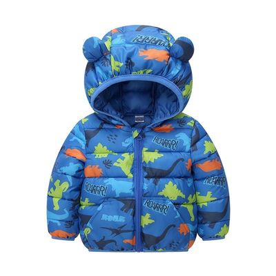 Zipper Jacket Toddler Boys Girls Winter Cartoon Prints Coat Bear Ears Hooded With Pocket Jacket (Blue, 2-3 Years)