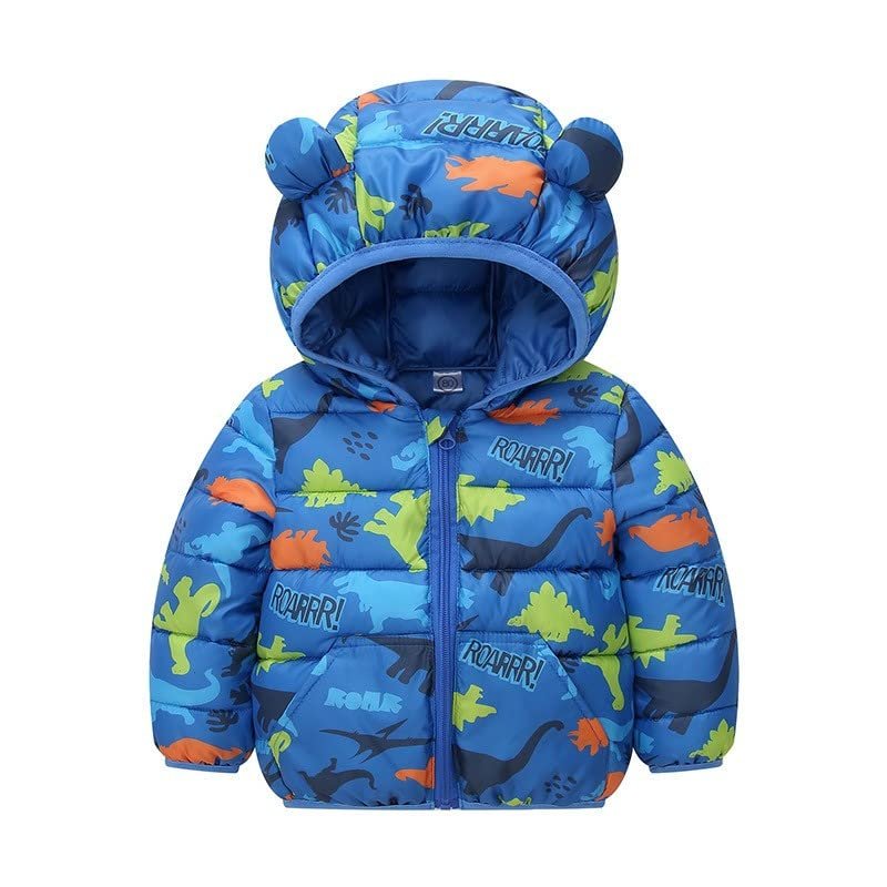 Zipper Jacket Toddler Boys Girls Winter Cartoon Prints Coat Bear Ears Hooded With Pocket Jacket (Blue, 2-3 Years)