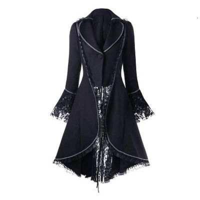BCDlily Victorian Steampunk Tail Jacket for Women Plus Size Renaissance Dress Medieval Pirate Renaissance Goth Costume Black