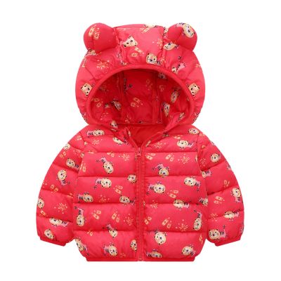 Snow Clothing Toddler Boys Girls Winter Cartoon Prints Coat Down Hooded Jacket Thicken Windproof (Red, 6-12 Months)