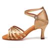 SWDZM Women's Latin Dance Shoes Satin Ballroom Salsa Performence Practice Dance Shoes,Heel-7CM,EM213 Beige 7.5 US view 1