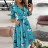 Wrap Dress for Women Fashion Short Sleeve V Neck Midi Dresses Printed A-Line Dress with Belt view 2