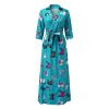 Wrap Dress for Women Fashion Short Sleeve V Neck Midi Dresses Printed A-Line Dress with Belt view 3