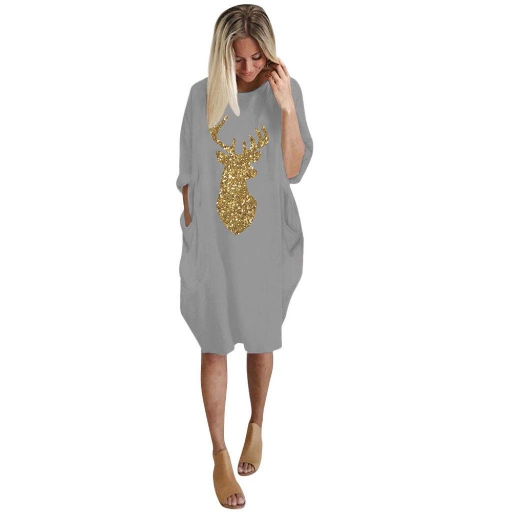 Shirt Dress for Women Casual Crew Neck Long Sleeve Loose fit Midi Shift Dresses with Pockets