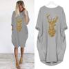 Shirt Dress for Women Casual Crew Neck Long Sleeve Loose fit Midi Shift Dresses with Pockets view 2