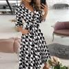 Wrap Dress for Women Fashion Short Sleeve V Neck Midi Dresses Printed A-Line Dress with Belt view 2