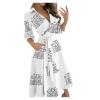 Wrap Dress for Women Fashion Short Sleeve V Neck Midi Dresses Printed A-Line Dress with Belt view 1