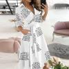Wrap Dress for Women Fashion Short Sleeve V Neck Midi Dresses Printed A-Line Dress with Belt view 2