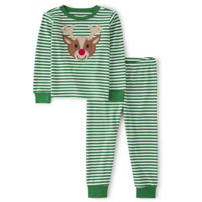 Gymboree,unisex-child,Gymmie Long Sleeve and Pant Cotton 2-Piece Pajama Sets, Big Kid, Toddler,Rudolph,12-18MOS