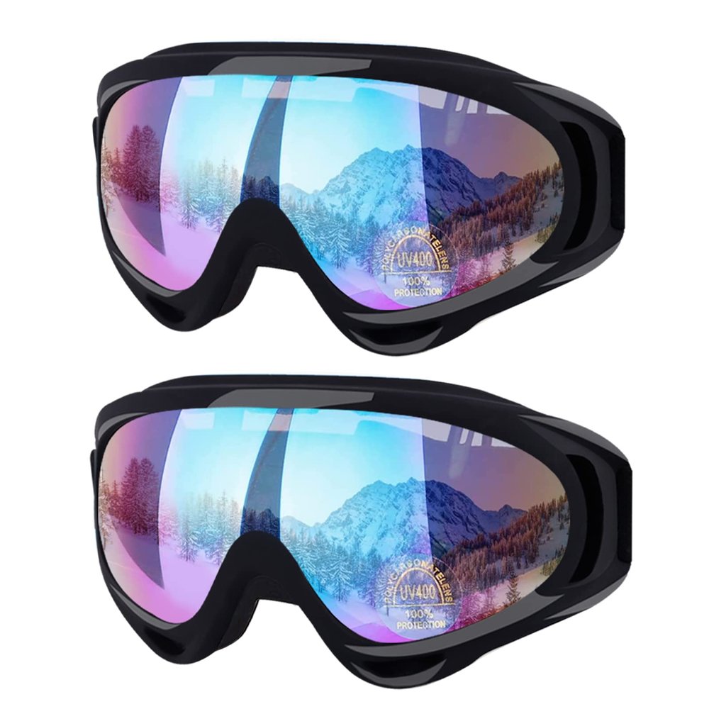 Reseldda 2-Pack Ski Goggles Snow Snowboard Goggles for Adult Men Women Youth Teens Kids Boys & Girls Winter Snow Sports Goggles (Black+Black Frame)