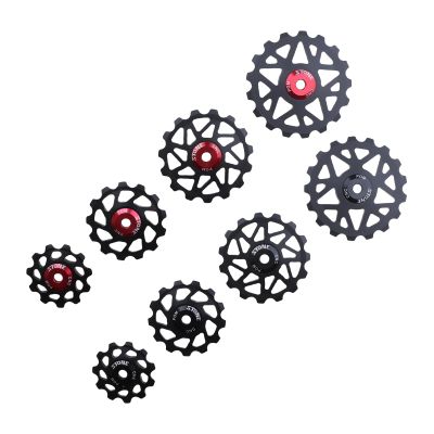 DJC Stone Bearing Pulley Wheel Gear Guide Roller 11t 13t 15t 17t MTB Road Bike Rear Derailleur for Shimano for Sram Over Sized Ordinary Tooth Pulley (red Hollow, 11T)