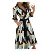 Wrap Dress for Women Fashion Short Sleeve V Neck Midi Dresses Printed A-Line Dress with Belt view 1