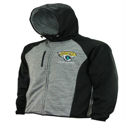 Mens NFL Heathered Grey Solid Fleece Full Zip Hooded Jacket, Jacksonville Jaguars Small