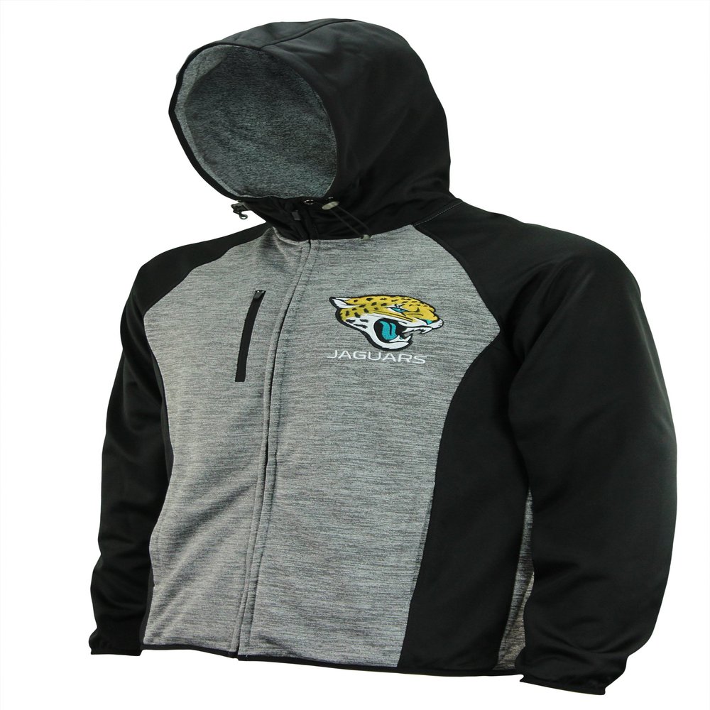 Mens NFL Heathered Grey Solid Fleece Full Zip Hooded Jacket, Jacksonville Jaguars Small
