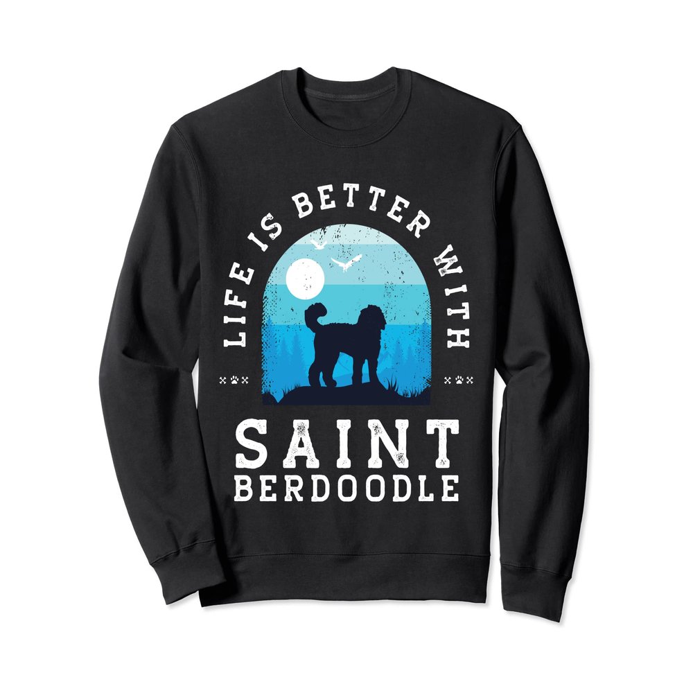 Life Better Saint Berdoodle Vintage Blue Dog Mom Dad Sweatshirt