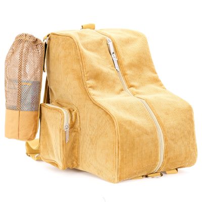 Fydelity Roller Skate Bags for Women | Converts 2 Roller Skate Backpack | Heavy Duty Roller Skating Bag for Girls Corduroy | Ice Skating Bag for Girls Gift |Figure, Quad Skate, Ice Skate Bag- Tan
