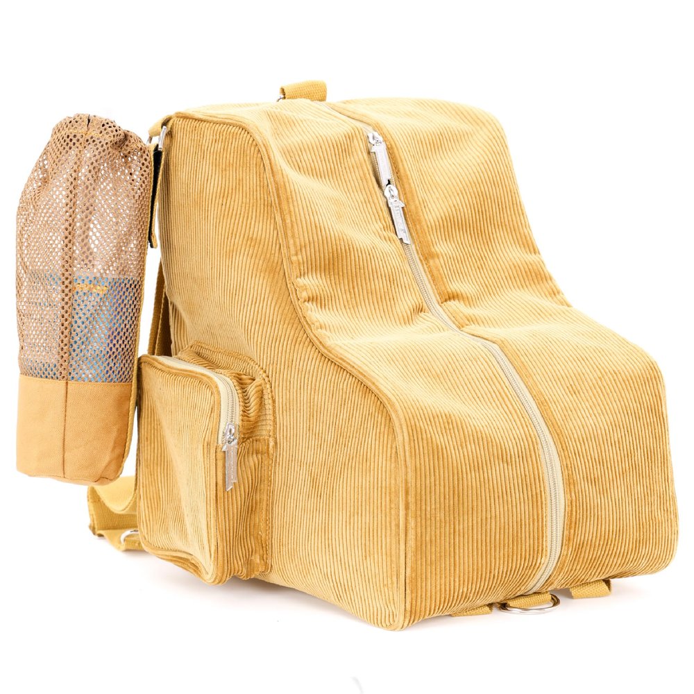 Fydelity Roller Skate Bags for Women | Converts 2 Roller Skate Backpack | Heavy Duty Roller Skating Bag for Girls Corduroy | Ice Skating Bag for Girls Gift |Figure, Quad Skate, Ice Skate Bag- Tan