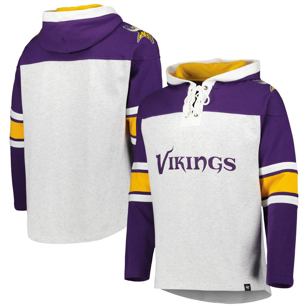 47 Men's Minnesota Vikings Heather Gray Gridiron Lace-Up Pullover Hoodie