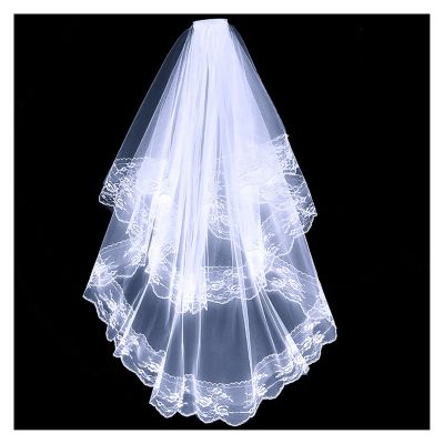 Black White Lace Bridal Veils with Comb Short Two Layer Elegant Vintage Wedding Veils for Bride Cosplay Costume Hair Accessories Wedding Veil Long Drop Veil (Color : White)