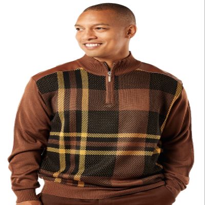 Stacy Adams Men's Faux Leather Trimmed Dressy Sweater (Medium, 4413-BROWN)
